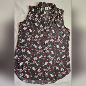 Cabi Womens Gray Floral Sheer Button Up Sleeveless Top Size XS